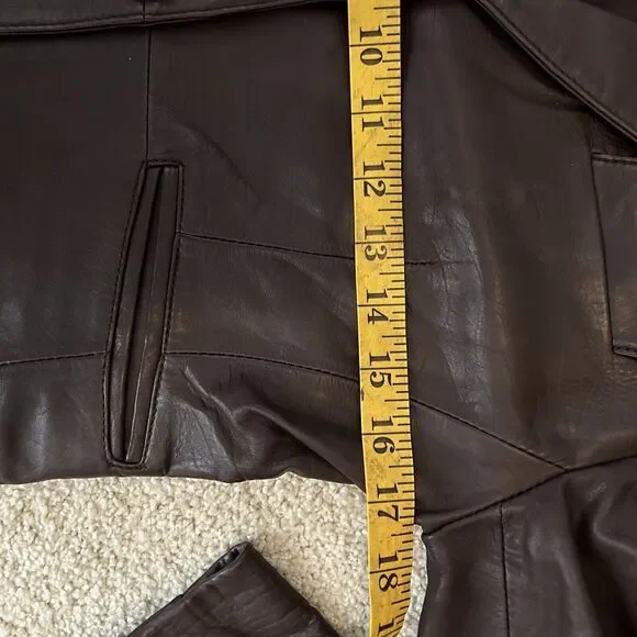 Philippe Adec Womens Button Notched Lapel Leather Jacket Brown Vintage Size 4 - Picture 5 of 7